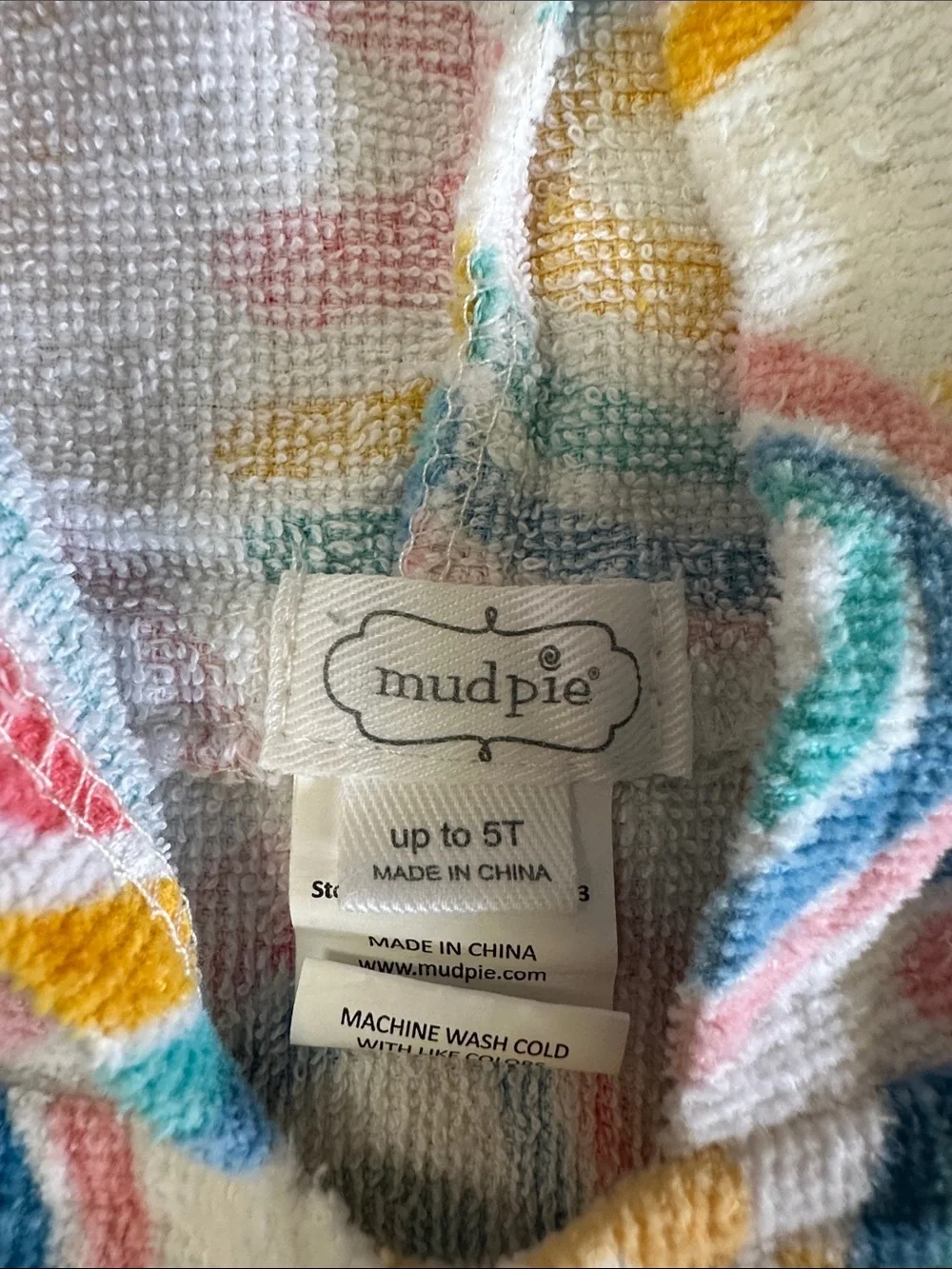 Kids Hooded Beach Poncho - White with Multicolor Rainbows and pink floral